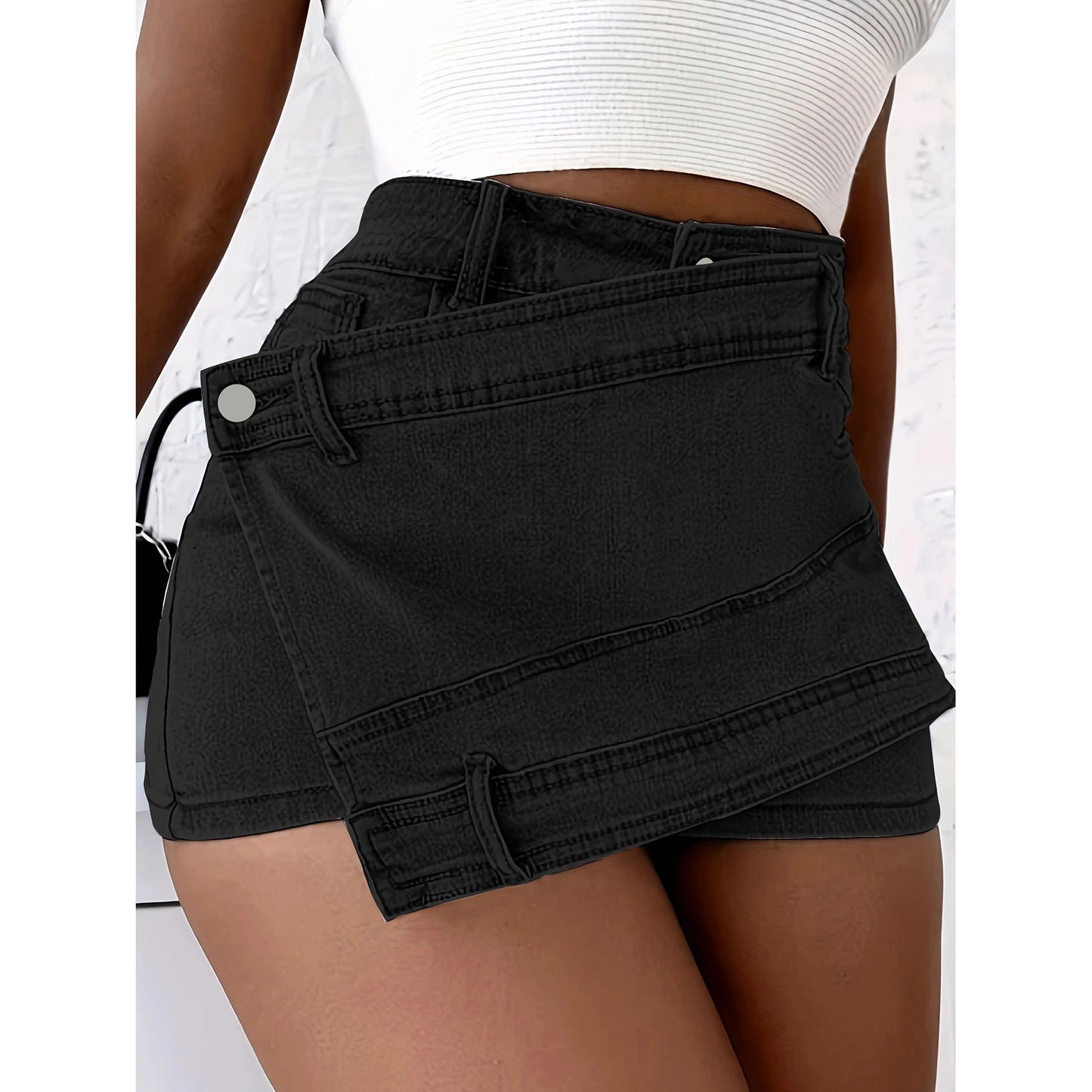 Short en Jean Taille Haute Coupe Évasée & Design Original Été