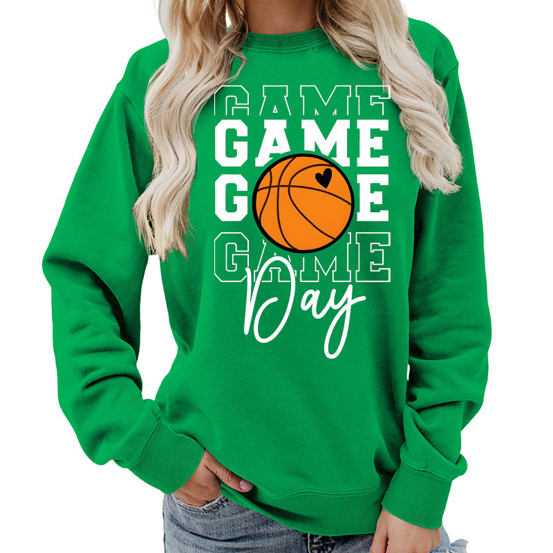 Sweat-shirt femme imprimé "Game Day" Coupe ample et décontractée, col rond, parfait pour lautomne et lhiver, style européen tendance