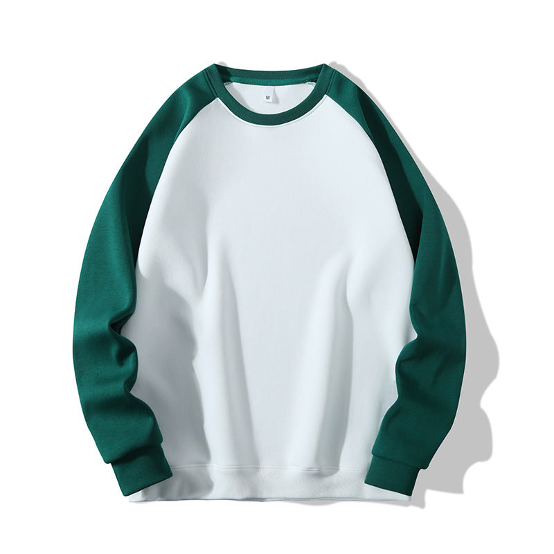 Sweat à manches longues homme en tissu épais, coupe droite, color-blocking tendance, manches raglan, col rond, confortable et unisexe.