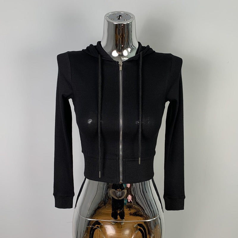 Cardigan court ajusté à capuche Style sexy avec grand zip, coupe près du corps et décolleté audacieux, petit sweat léger tendance