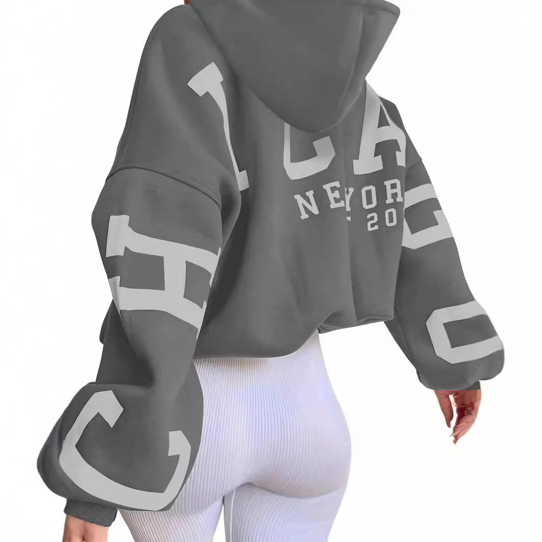 Sweat à capuche en molleton imprimé dos Style streetwear européen et américain