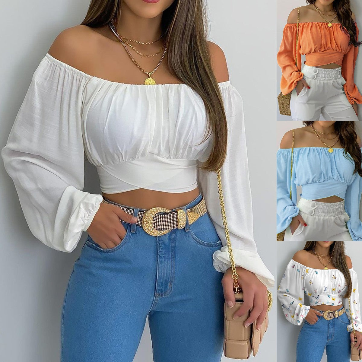 Top à Épaules Dénudées Style Croisé Tendance