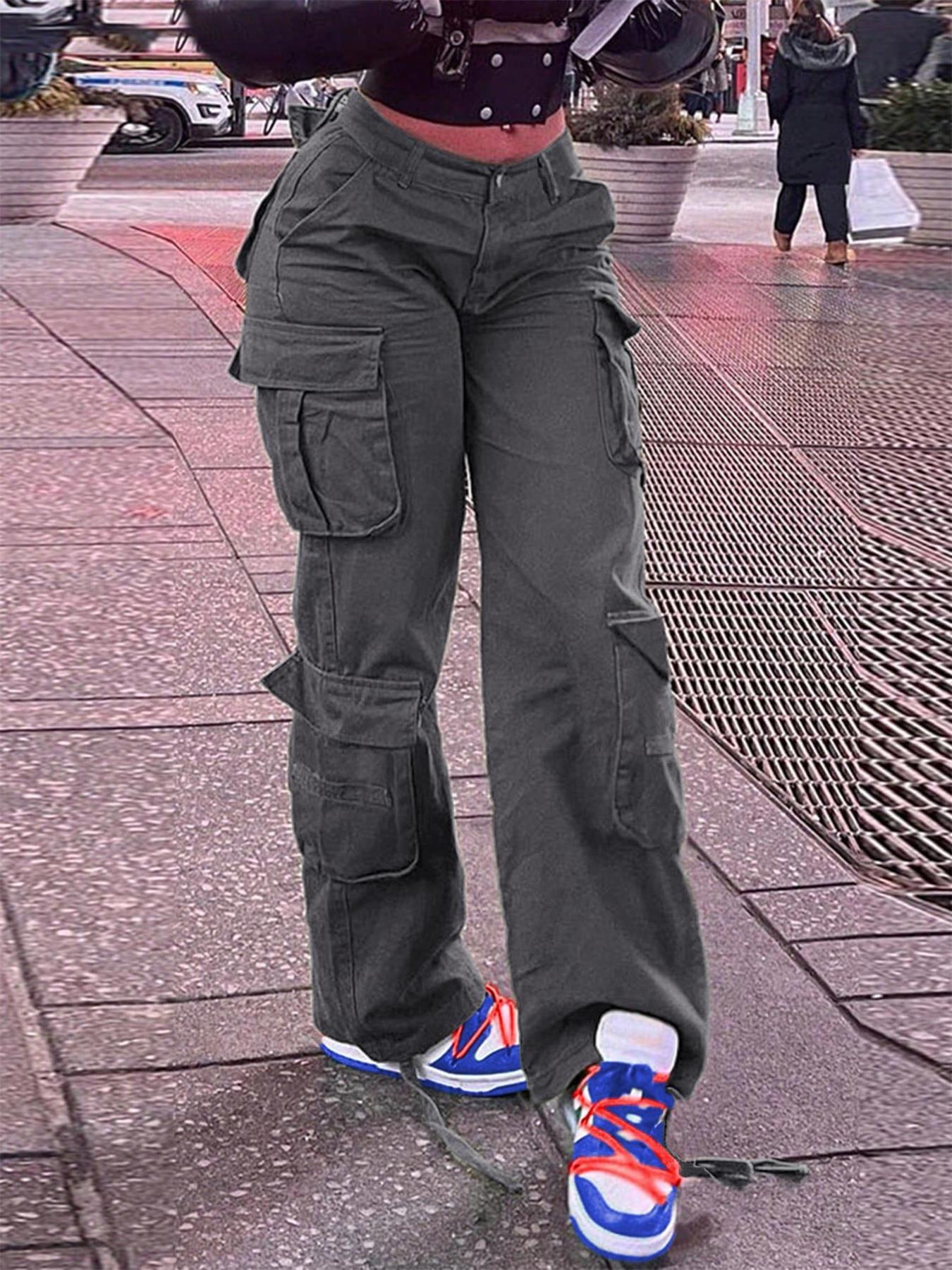 Pantalon cargo femme style américain rétro Multi-poches, coupe décontractée, inspiration tactique