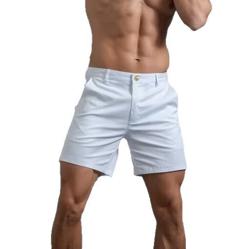 Pantalon court homme trois-quarts en coton pur, coupe ajustée pour silhouette musclée, style léger et luxueux, inspiration business britannique.