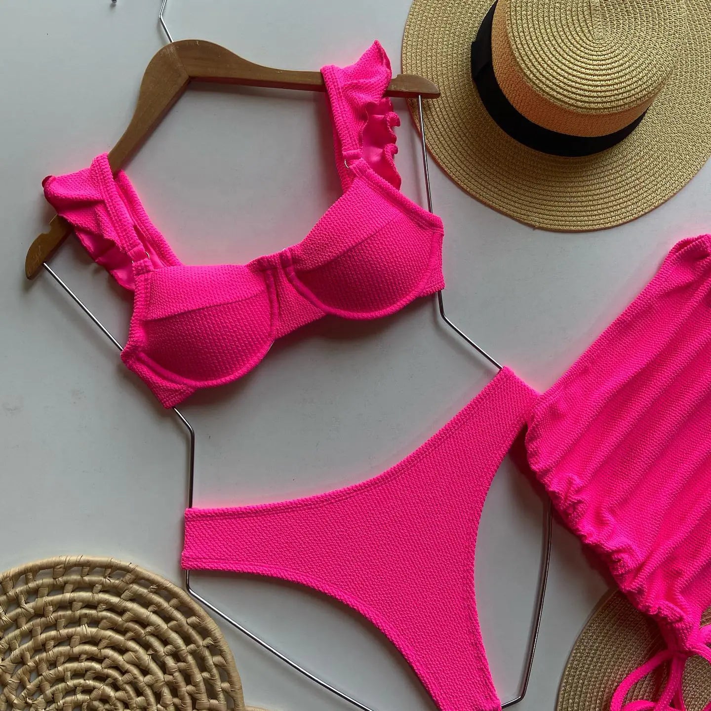 Ensemble Bikini Trois Pièces Uni pour Femme
