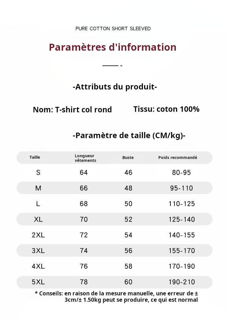 T-shirt homme en coton manches courtes, col rond, imprimé tendance, grandes tailles