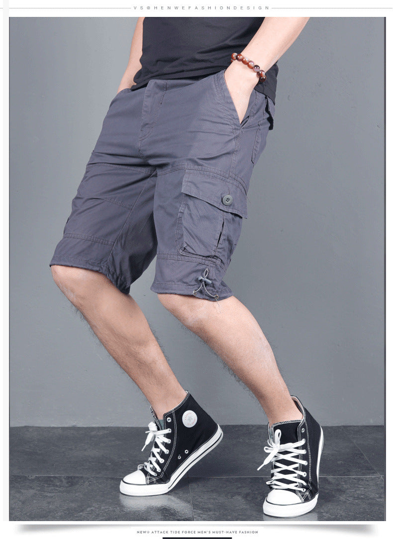 Short cargo en coton pour homme  Léger, ample, multi-poches et tendance, disponible en grandes tailles