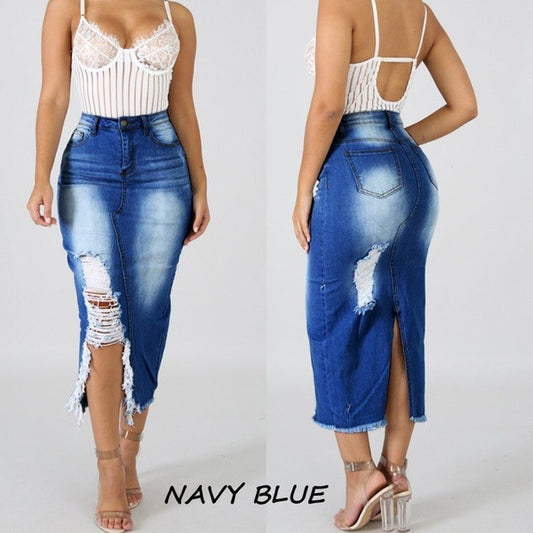 Jupe en Jean Femme Taille Haute | Jupe Fendue Déchirée Style Européen & Américain