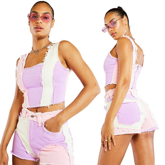 Short en Jean Femme  Design Bicolore Stretch & Confort