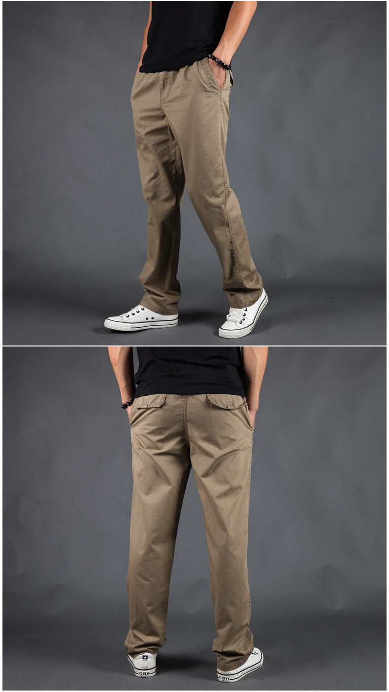 Pantalon cargo en coton pour homme  Coupe droite et ample, taille élastique, style décontracté et tendance