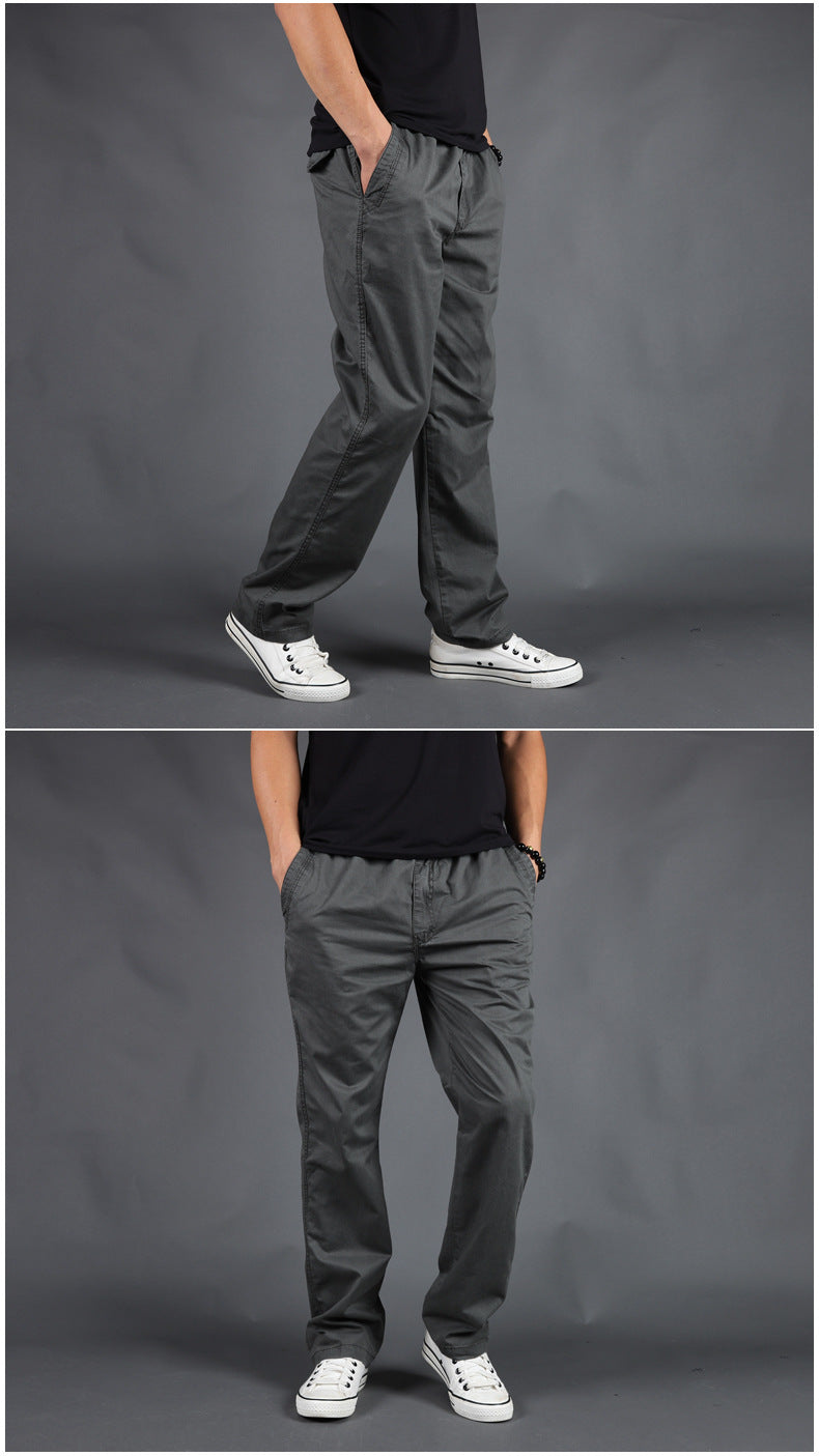 Pantalon cargo en coton pour homme  Coupe droite et ample, taille élastique, style décontracté et tendance