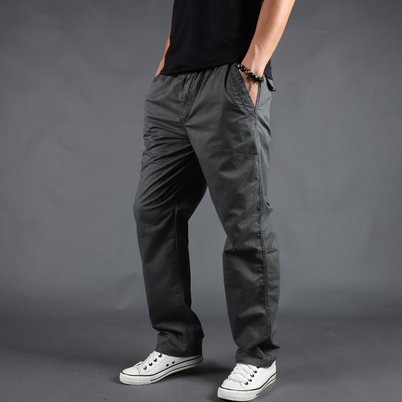 Pantalon cargo en coton pour homme  Coupe droite et ample, taille élastique, style décontracté et tendance