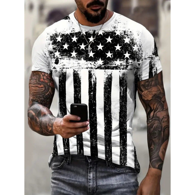 T-shirt Homme Imprimé Drapeau  Style Rétro & Impression 3D