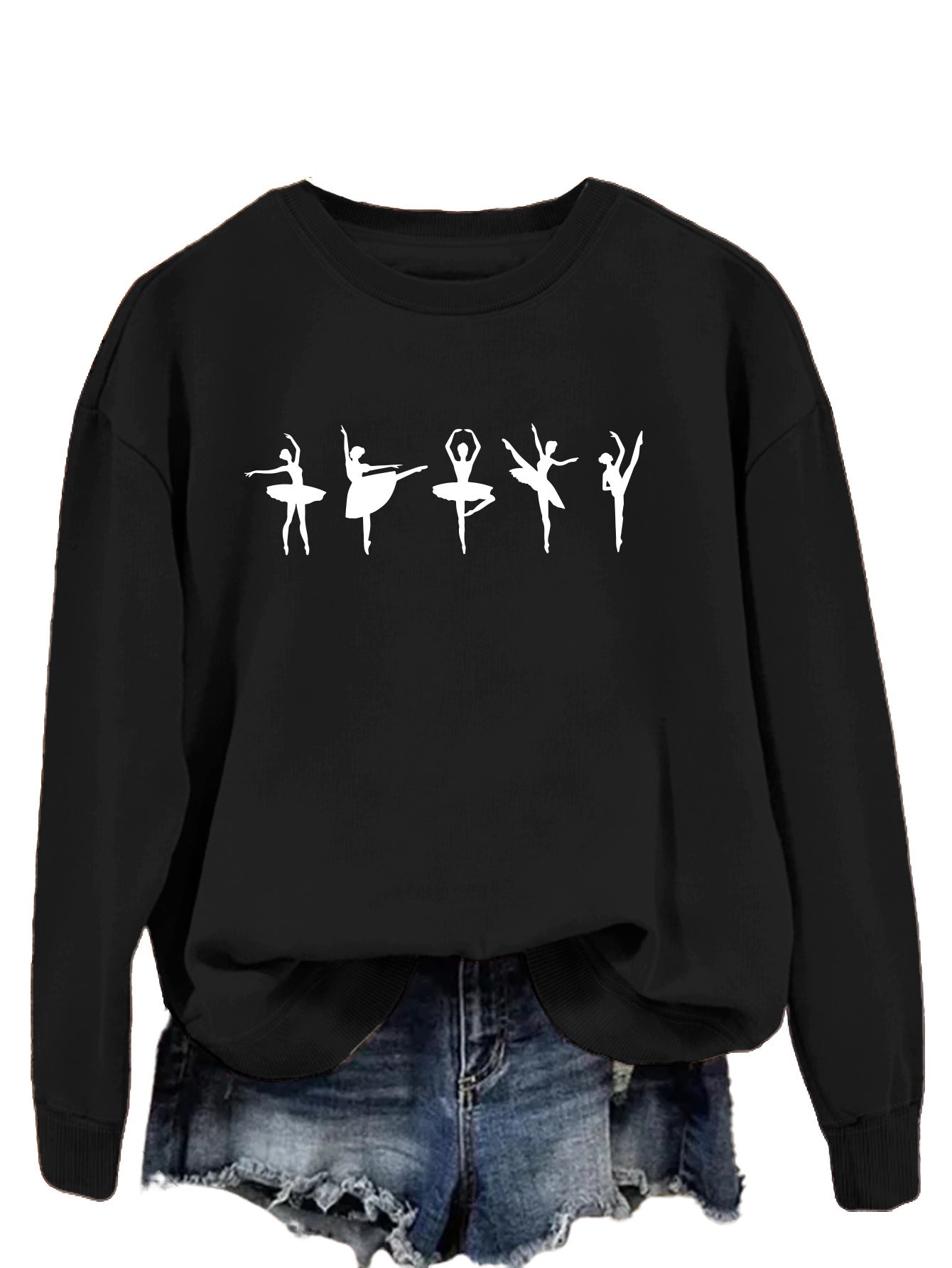 Sweatshirt automne-hiver pour femme  Style décontracté européen et américain, col rond, manches longues, coupe ample et confortable, parfait pour un look ballet casual