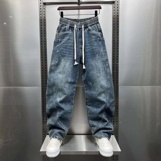 2025 Spring and Autumn Vintage Jeans Men's Trendy Brand Scimitar Pants American Casual Washed Retro Cargo Pants
