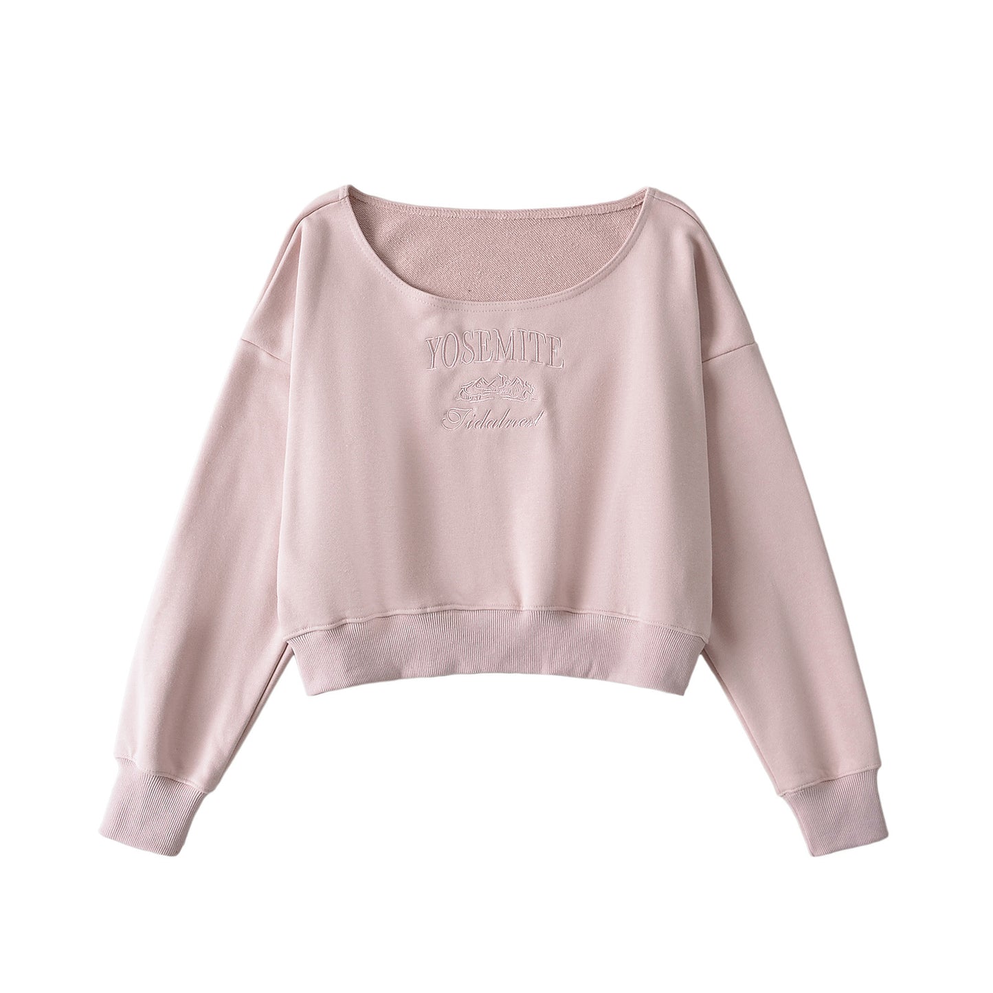 Veste courte dautomne pour femme  Sweat-shirt décontracté style américain, col rond, épaule biaisée, broderie lettres, parfait pour sortir