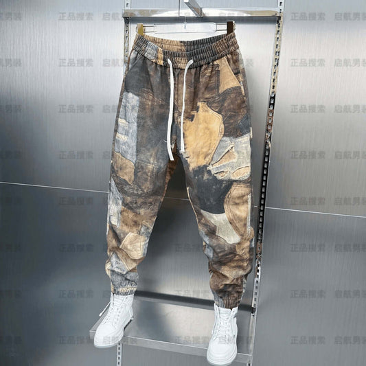 Cross-border autumn new retro Hong Kong style design sense casual pants, men's handsome, loose contrasting personality, versatile and bound feet