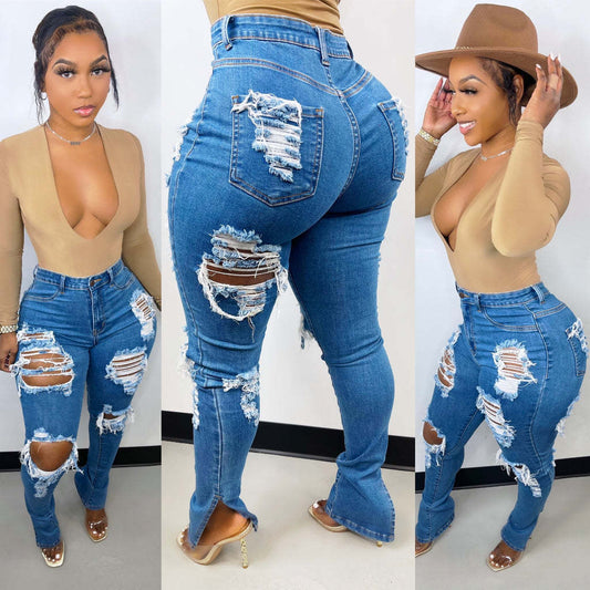 Jean Sexy « Burning Flower » à Trous  Style Européen & Américain