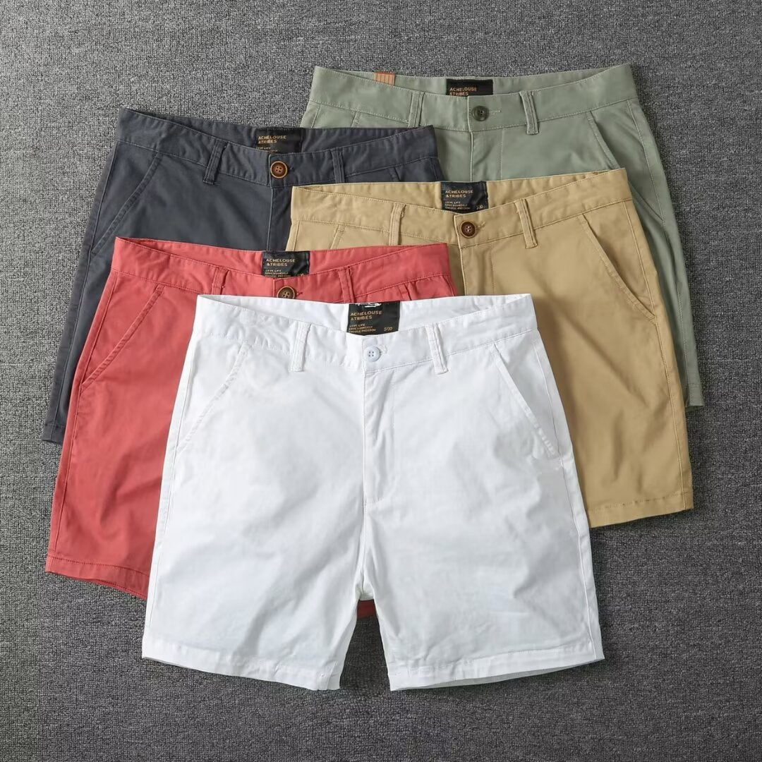 Short décontracté en coton lavé pour homme  Léger, coupe droite slim, avec légère élasticité, tendance et polyvalent