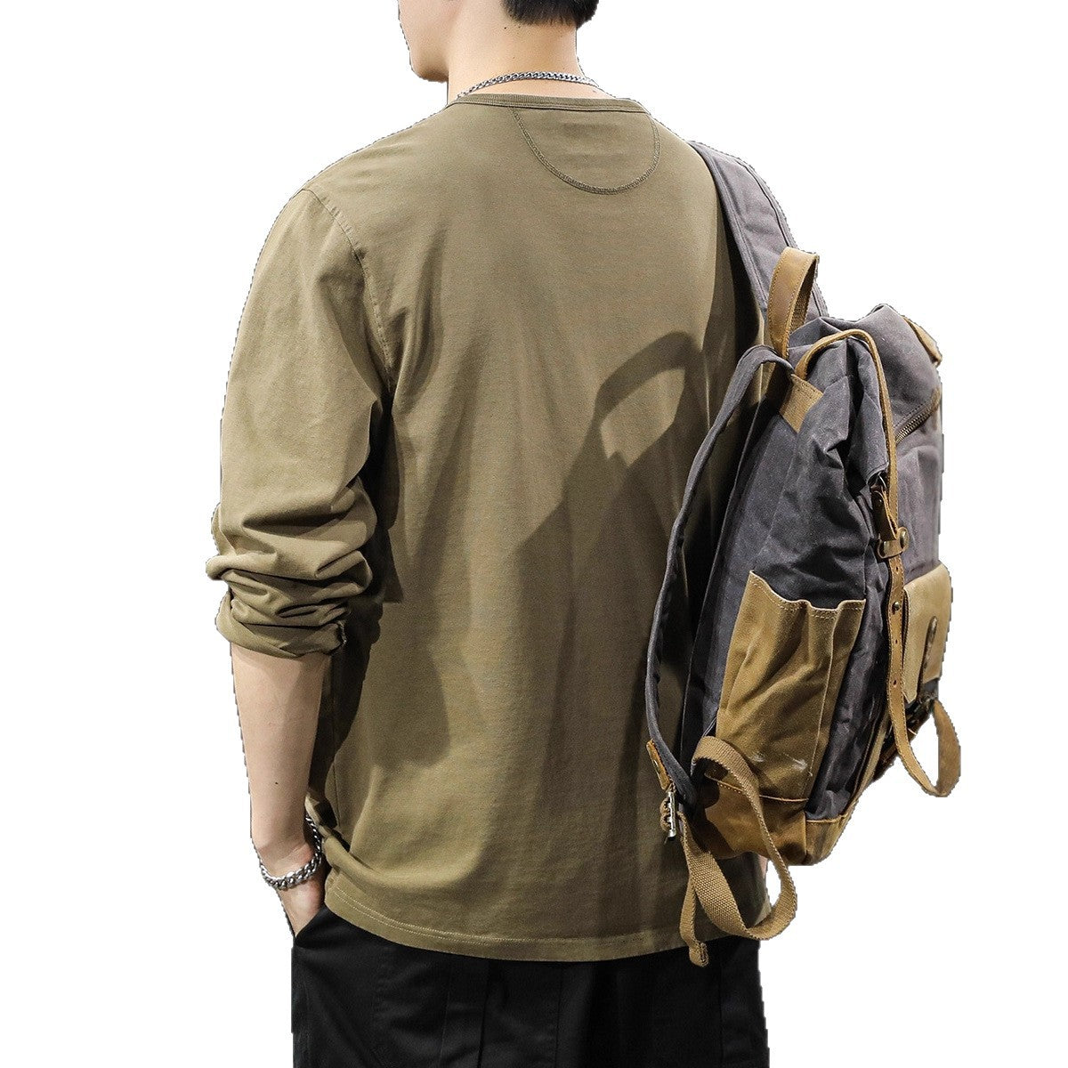T-shirt à manches longues pour homme  En coton léger, coupe ample, col Henley, style décontracté et tendance