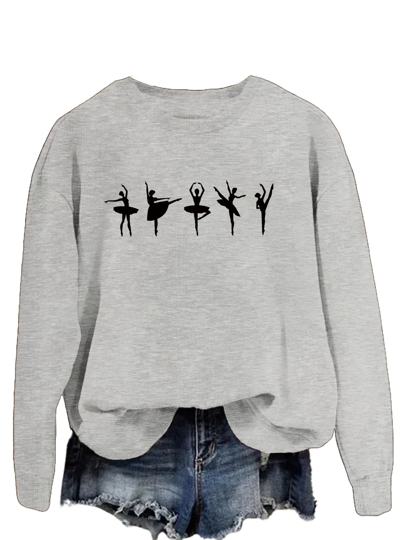 Sweatshirt automne-hiver pour femme  Style décontracté européen et américain, col rond, manches longues, coupe ample et confortable, parfait pour un look ballet casual