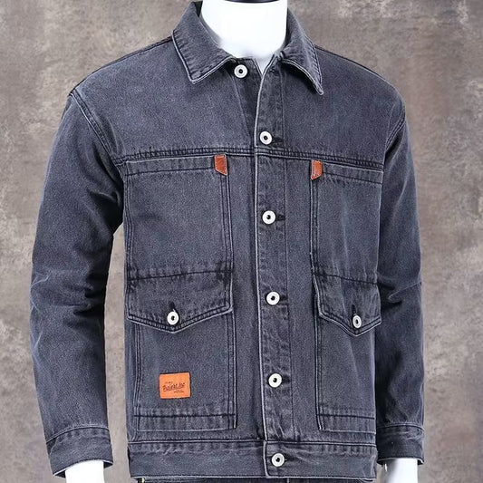 Veste en jean tendance pour homme  coupe ample, style décontracté américain