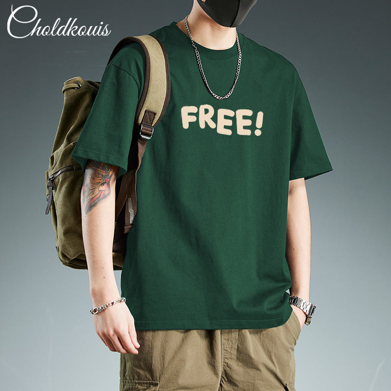 T-shirt homme en coton épais  manches courtes, imprimé sobre, coupe ample et confortable