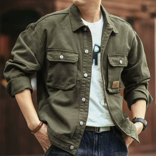 Veste en jean rétro pour homme  style américain, épaisse et délavée, inspiration workwear
