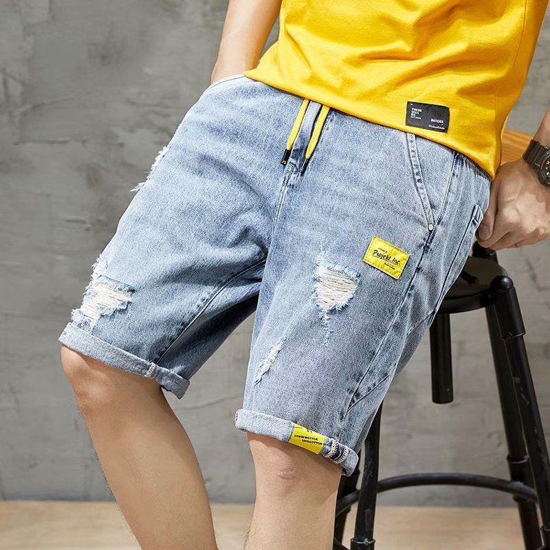 Short en jean déchiré pour homme  Coupe ample et tendance, style décontracté, disponible en grande taille