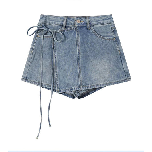 Short-Jupe en Jean d'Été  Taille Haute & Coupe Trapèze Asymétrique