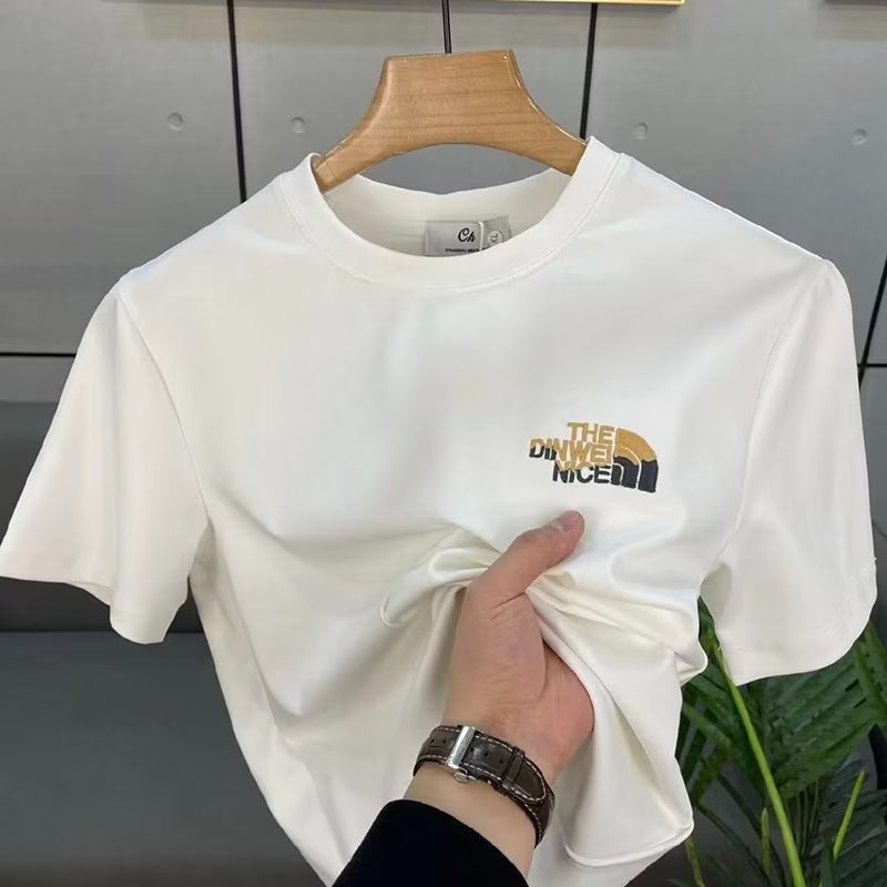 Round neck, five-quarter sleeves, trendy fashion, brand t-shirt, men's standard, summer, cityscape, letters, youth, fashion, everyday