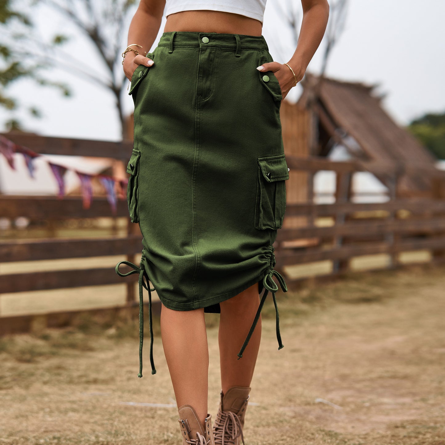 Jupe Cargo en Jean avec Lacets  Tendance Décontractée & Style Urbain