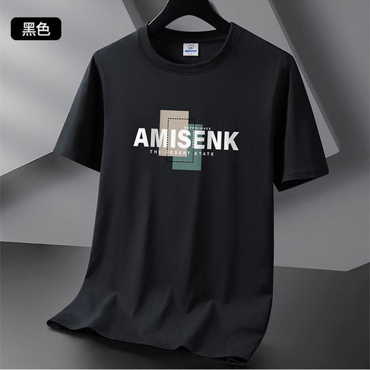 T-shirt homme en coton  manches courtes, col rond, imprimé tendance, grandes tailles