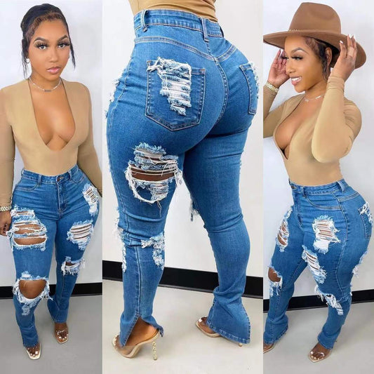 Jean Sexy « Burning Flower » à Trous  Style Européen & Américain