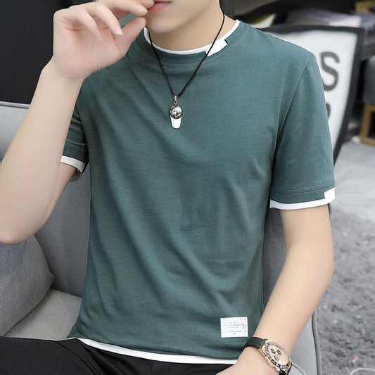 T-shirt homme en coton  manches courtes effet deux-en-un, col rond, style tendance