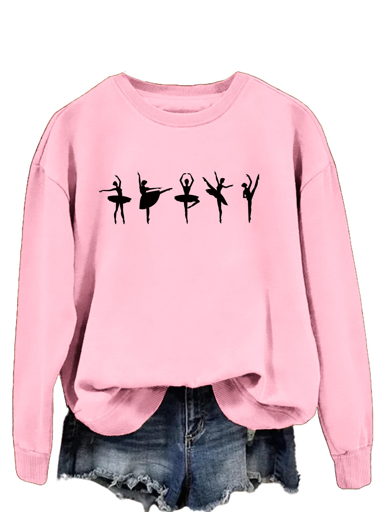 Sweatshirt automne-hiver pour femme  Style décontracté européen et américain, col rond, manches longues, coupe ample et confortable, parfait pour un look ballet casual
