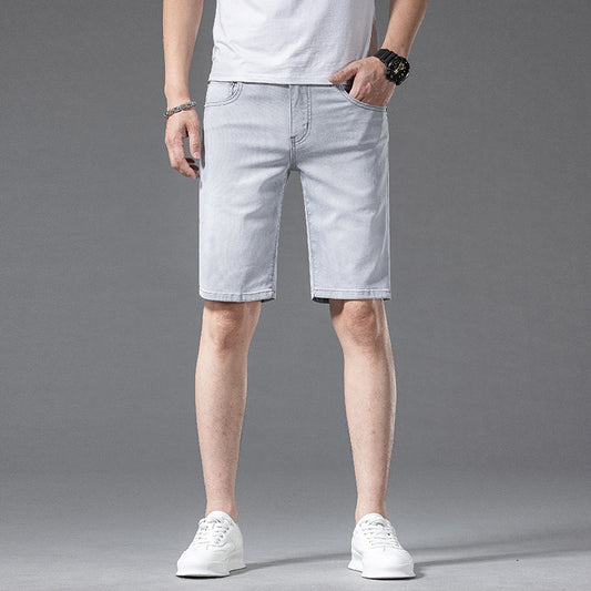Jean gris clair pour homme, style européen et américain, coupe droite et courte, idéal pour l'été, pantalon mi-long décontracté.