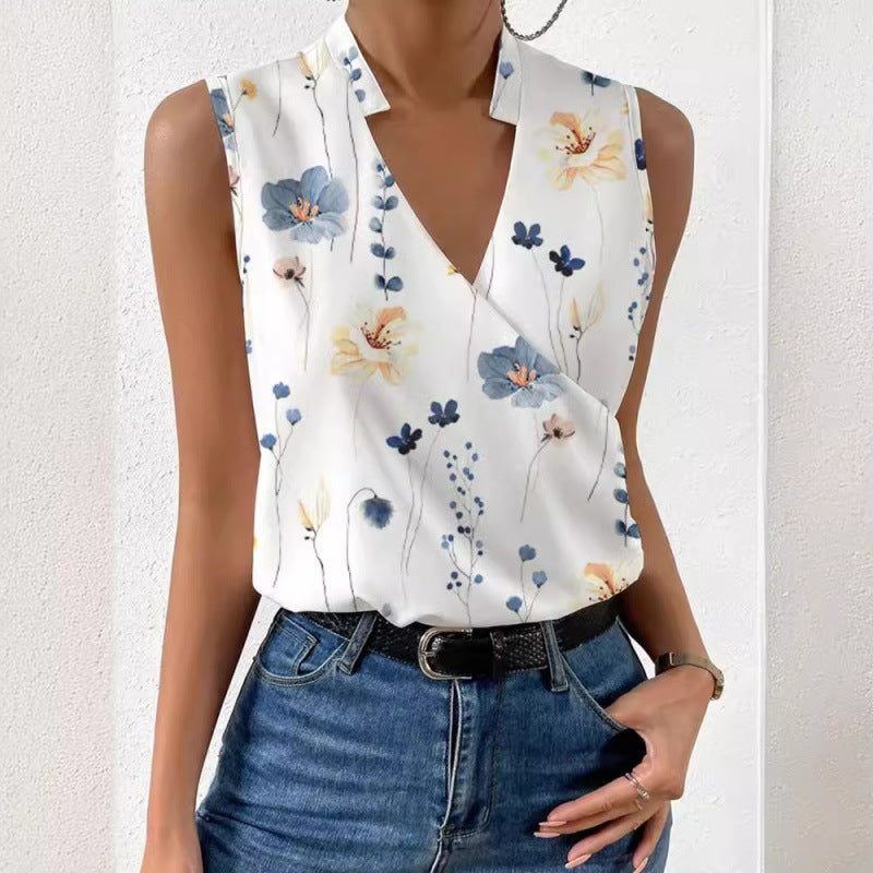 Top Imprimé Femme Col V  Style Européen & Américain