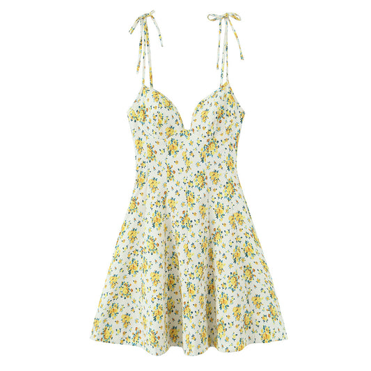 Robe femme en popeline à imprimé fleuri, style français, coupe élégante et légère parfaite pour le printemps.