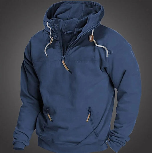 Sweat à capuche homme grande taille  coloris uni, col ouvert, tissu éponge léger, coupe ample et confortable, idéal pour un style sportif en mi-saison.