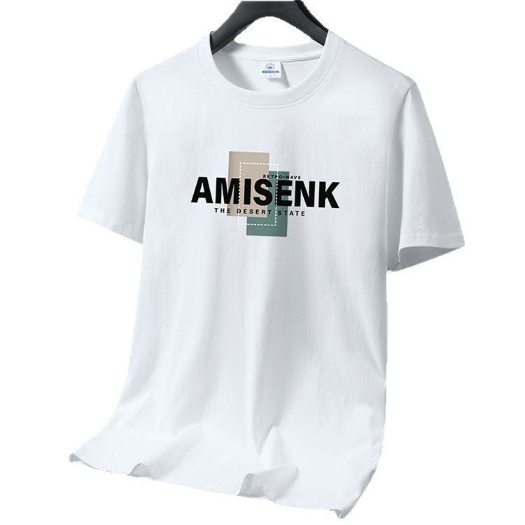T-shirt homme en coton  manches courtes, col rond, imprimé tendance, grandes tailles