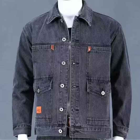 Veste en jean tendance pour homme  coupe ample, style décontracté américain