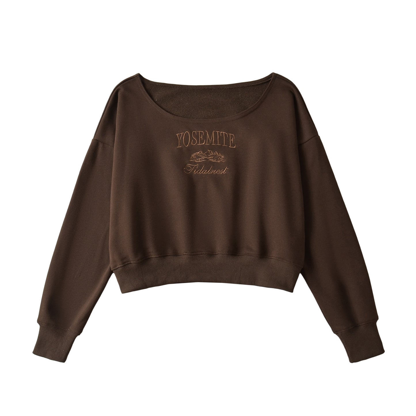 Veste courte dautomne pour femme  Sweat-shirt décontracté style américain, col rond, épaule biaisée, broderie lettres, parfait pour sortir