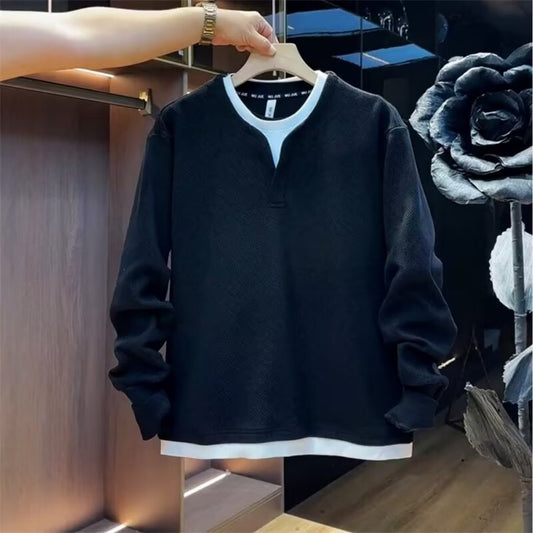 Sweat-shirt homme épais à col en V  style décontracté, coupe ample, doublure polaire imitation