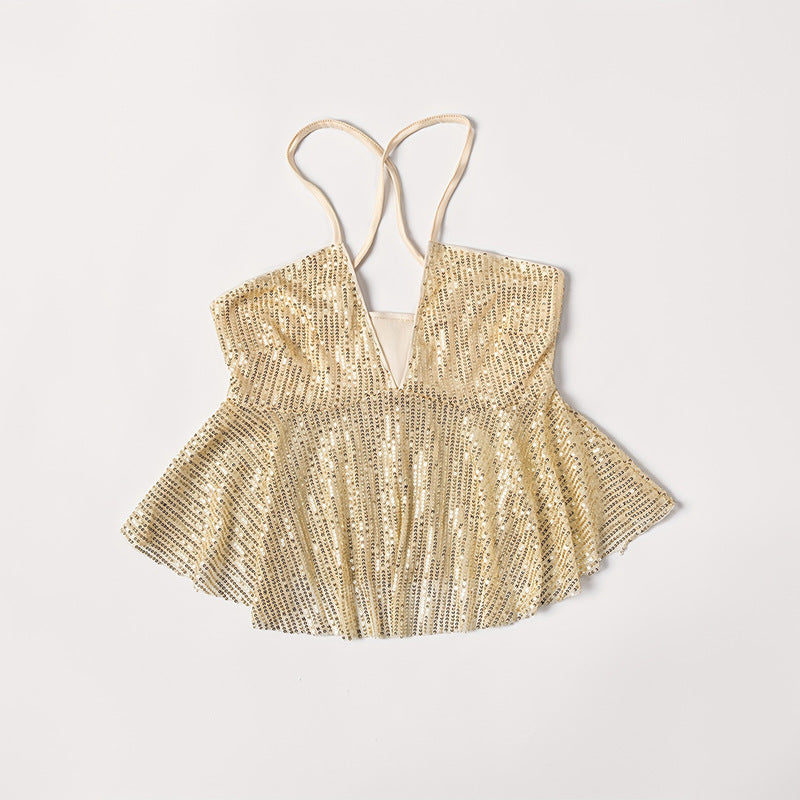 Top Femme à Sequins  Dos Nu & Col V Glamour