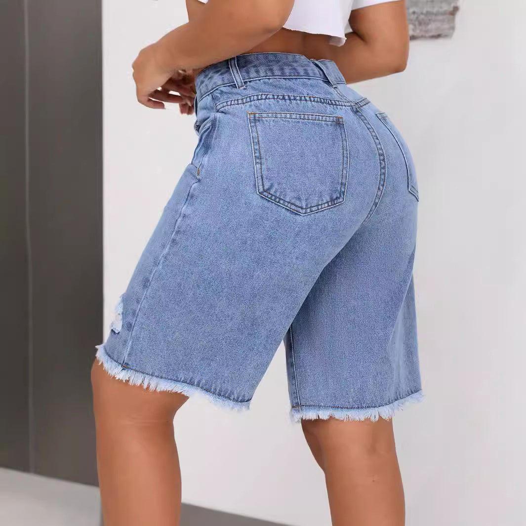 Short en Jean Femme Effet Déchiré  Style Urbain Casual