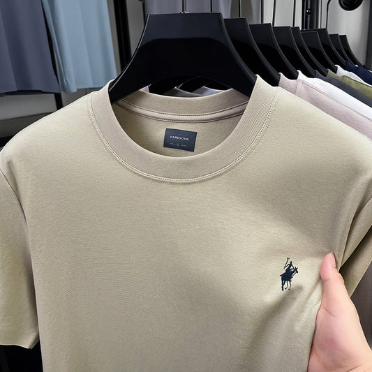 T-shirt homme haut de gamme  manches courtes, coton de qualité, broderie élégante, style casual
