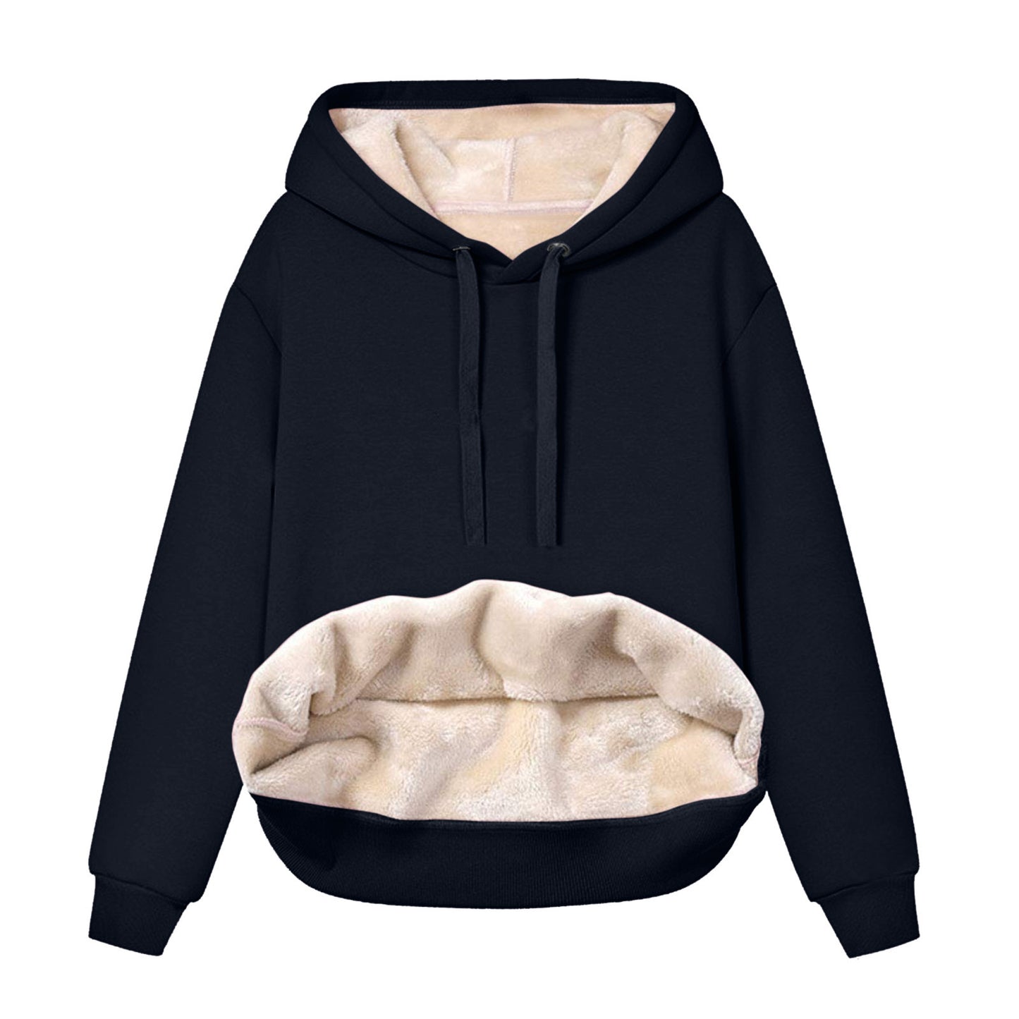 Sweat à capuche épais pour femme  Style européen et américain, cordon de serrage, couleur unie, doublure polaire chaude, parfait pour lautomne et lhiver