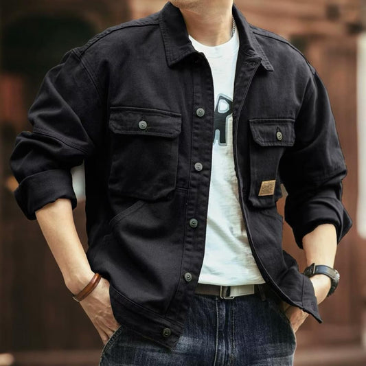 Veste en jean rétro pour homme  style américain, épaisse et délavée, inspiration workwear