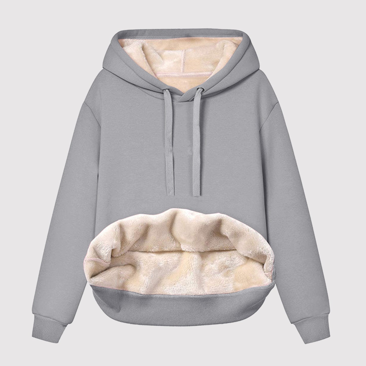 Sweat à capuche épais pour femme  Style européen et américain, cordon de serrage, couleur unie, doublure polaire chaude, parfait pour lautomne et lhiver